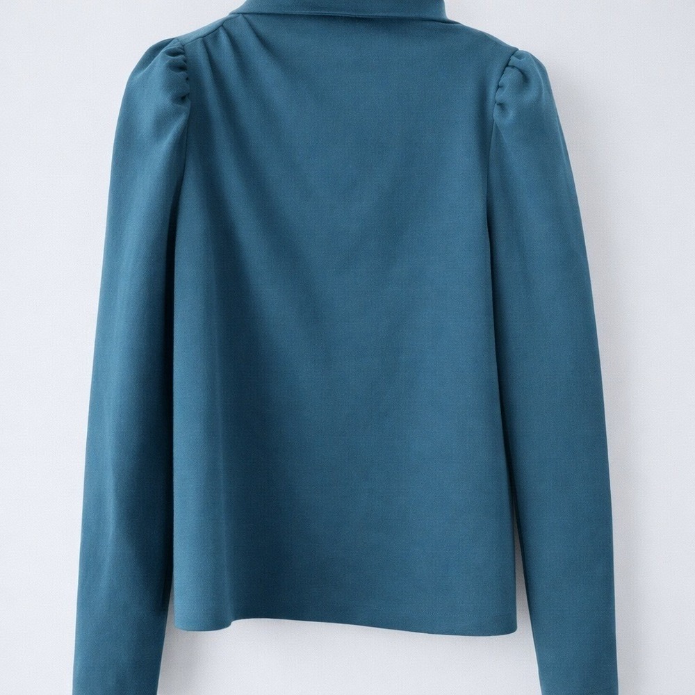 Ann Taylor Teal Mock Turtleneck Top Puff Sleeves Size 4 Parisian Chic 1990s Y2K